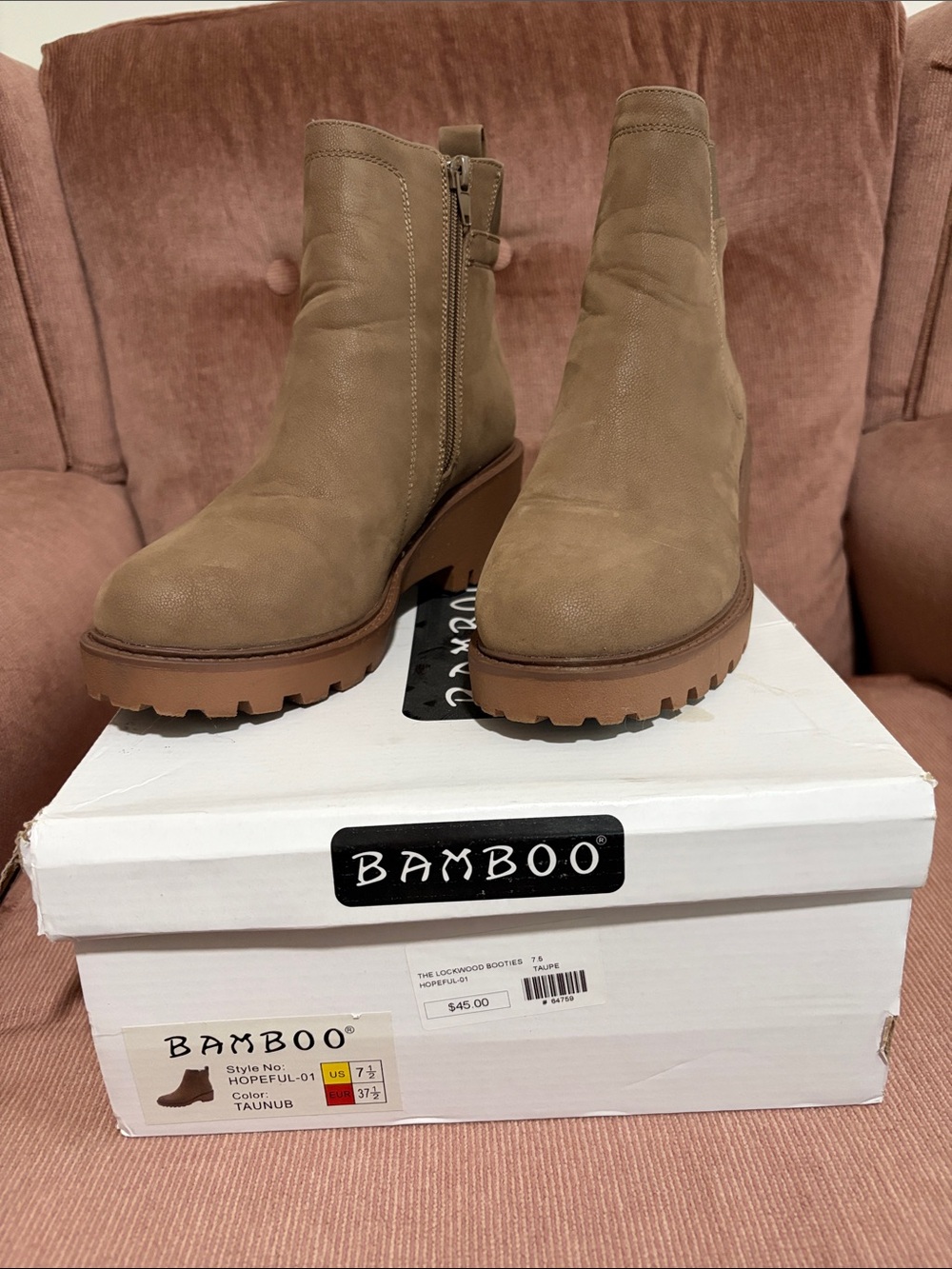 BAMBOO Taupe Chunky Platform Ankle Boots